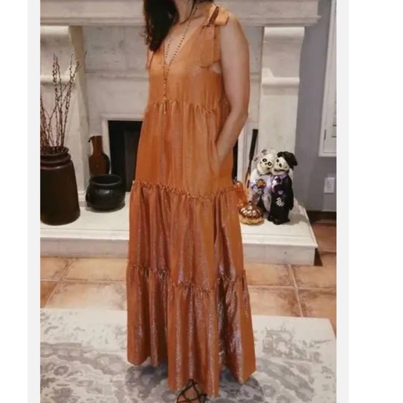 Anthropologie Maeve Soraya Shimmer Tiered Maxi Dress XS - Picture 1 of 11